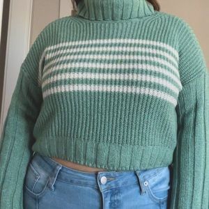 Cropped mint striped turtleneck